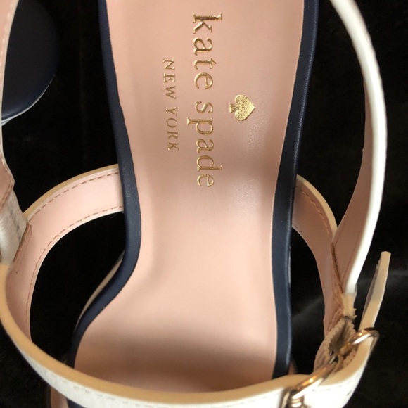 ๐ปAuthentic Kate โ ๏ธ Spade NY Navy & White Leather Platform Sandal Sz. 8B EU 38.5 - Picture 12 of 13